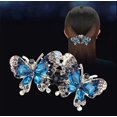 thumbnail image 2 of paquete de doble mariposa púrpura cristal rhinestone horquilla elegante temperamento cola de caballo clip horizontal deslumbrante agua diamante niña horquilla (tinta azul) JFHHH pequeña, 2 of 2