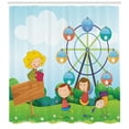 thumbnail image 3 of Ferris Wheel Shower Curtain, Doodle Boys and Girls Kids Playing at the Park during Summer Holiday Theme, Fabric Bathroom Set with Hooks, 69W X 75L Inches Long, Multicolor, by Ambesonne, 3 of 3