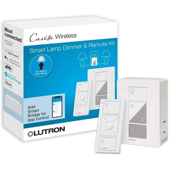 Lutron Caseta Smart Home Plug-in Lamp Dimmer Switch and Pico Remote Kit, Works with Alexa, Apple HomeKit, and The Google Assistant P-PKG1P-WH White