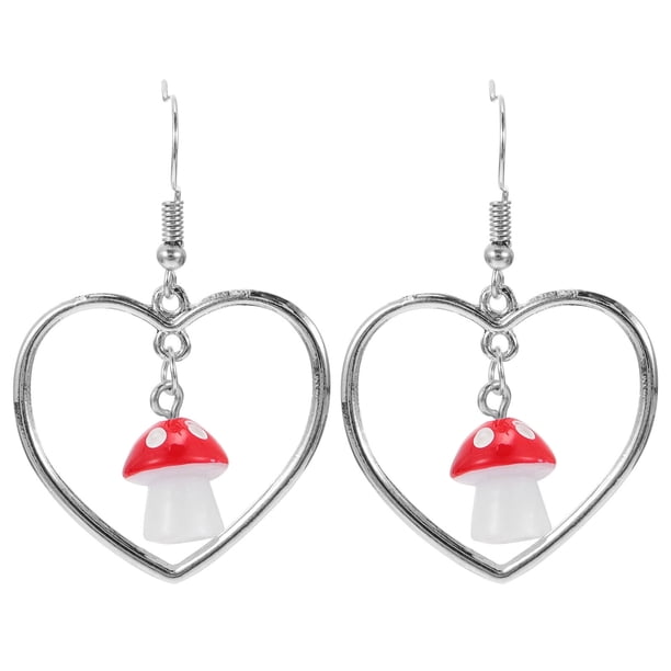 1 par de mujeres encantadoras pendientes de hongos del corazón con forma de gota joyería