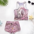 thumbnail image 6 of COEQINE Girls Tankini Swimsuit 2 Piece for Kids 14-15 Years Old Printed Modest Bathing Suits with Removable Pads Crewneck Tank Top & Swim Shorts Polyester Spandex, Horse Pink Daisy Floral, 6 of 8