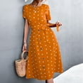 thumbnail image 3 of Vestido de manga corta con estampado de lunares, cinturón, cuello redondo y botones delanteros - Amarillo, talla S Summer Chic, 3 of 6