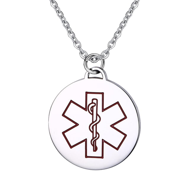 Collar con colgante de cruz grabada con identificación de alerta, joyería para hombres y mujeres rojo