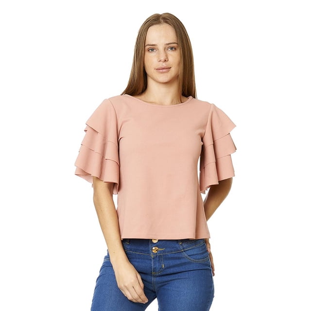 Blusa Lisa Mujer Manga Corta Olanes Casual Palo de Rosa rosa CH Incógnita 550302