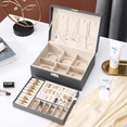 thumbnail image 5 of Leather Jewelry Box for Women Girls, Jewelry Organizer Storage Case with Two Layers Display for Necklace Earrings Bracelets Rings Watches (Gray), 5 of 6