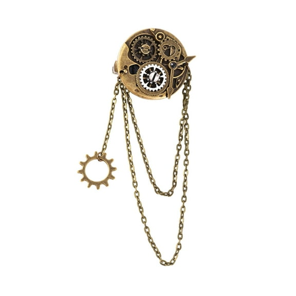fenteer Steampunk Brooch with Tassels Chain Clock Gear Hair Clip Multiuse for Shirts