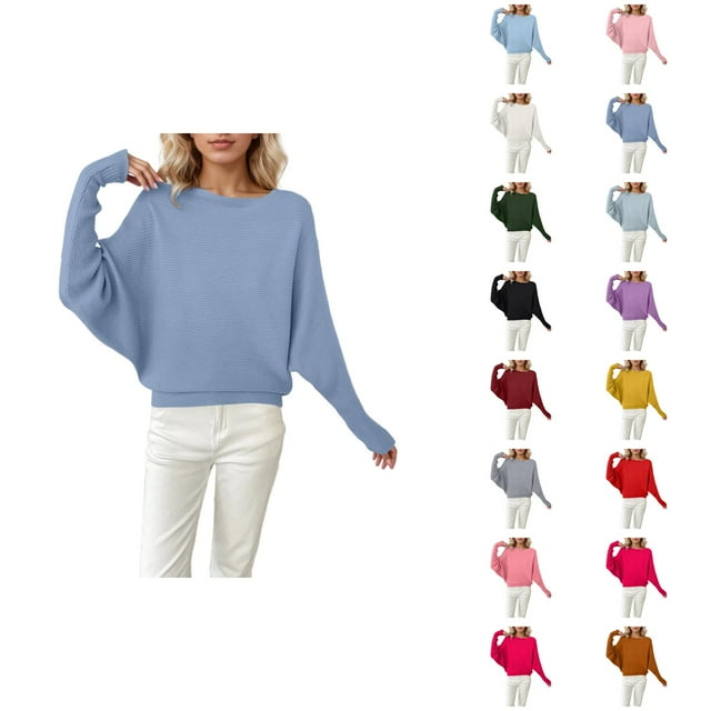 Chandails Surdimensionnés pour Femmes 2026 Mode Automne Hiver Manches Chauve-Souris Col Rond Tricot