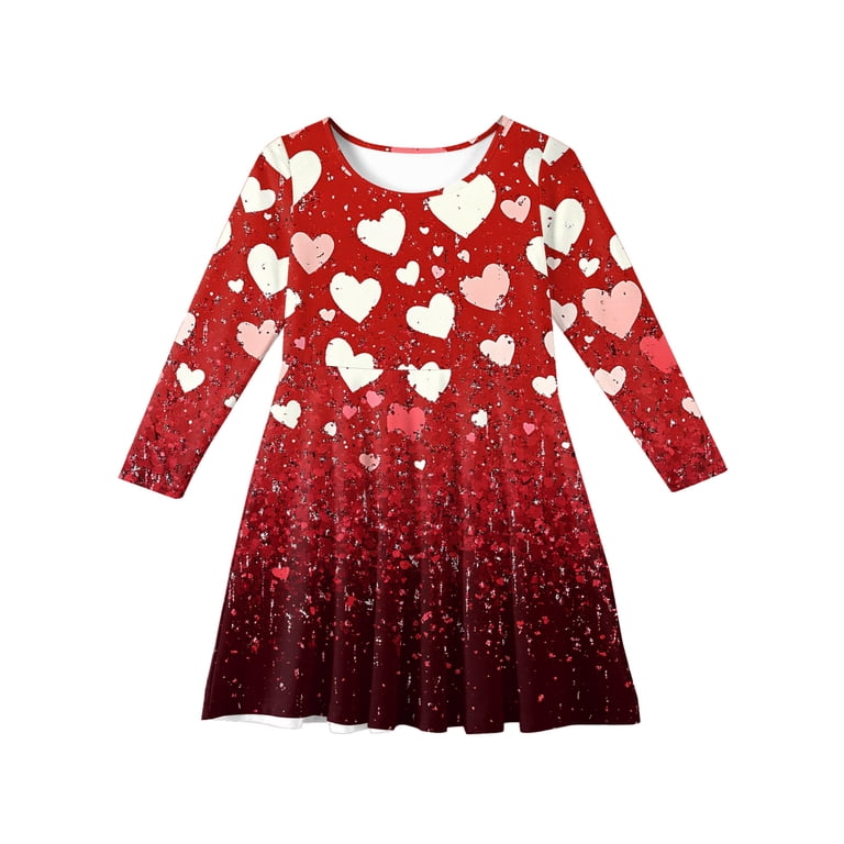 Abcomgle Valentines Dress for Kids Girls Cute A-Line Long Sleeve Midi Dress  for Girls Funny Love Heart Dresses for Girls Crewneck Casual Twirly Dress  Clothes for Girls, - Walmart.com