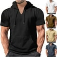 thumbnail image 7 of YanHoo Men's Short Sleeve Hoodie T-Shirts Summer V Neck Athletic Sport Sweatshirt Drawstring Hooded Gym Muscle Workout Tops Shirts with Front Pocket, 7 of 7