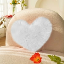 VOTRUDI White Faux Fur Heart Pillow, Soft Polyester Decorative Cushion 13.77x17.71 Inch for Bedroom Living Room Sofa, Cute Gift for Her