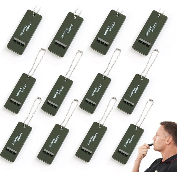 12Packs 120 dB Emergency Whistles for Teachers, Flat Self Defense Safety Whistle Keychain for Women Outdoor Hiking Dog Signal