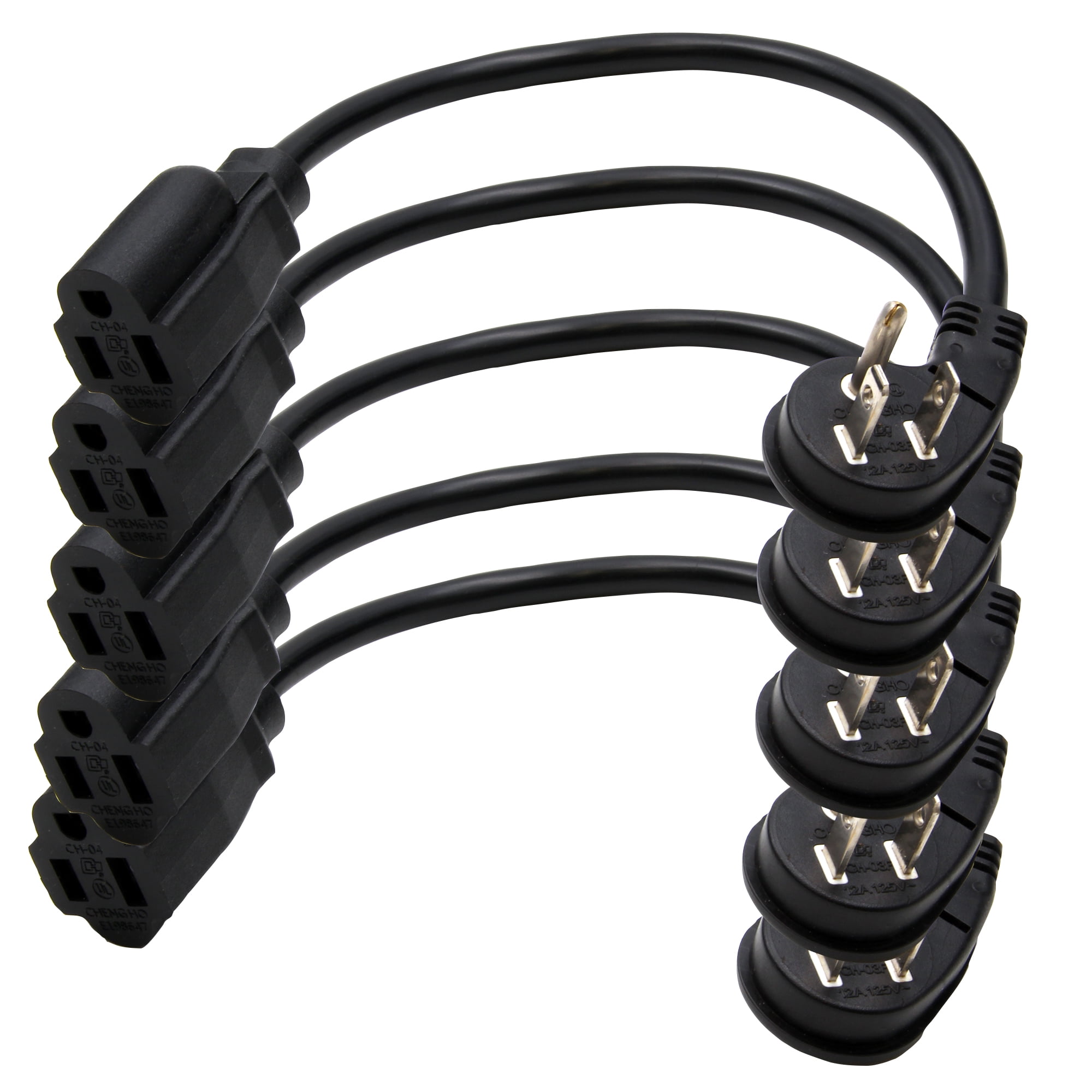 Best Honor 1Foot Ultra Low Profile Angle Extension Power Cord, 5 Packs