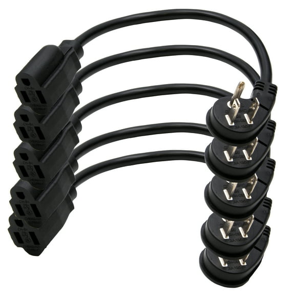 Best Honor 1-Foot Ultra Low Profile Angle Extension Power Cord, 5 Packs, 16 AWG UL Listed CSA Approved (Set of 5)