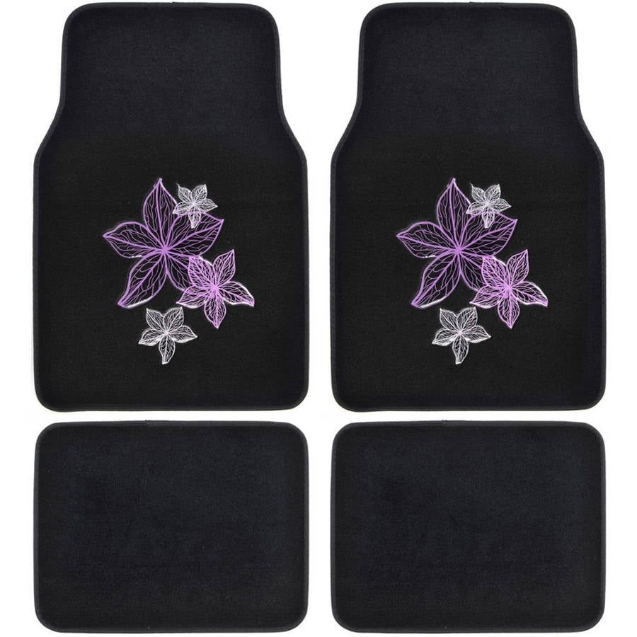 BDK Purple Pink Flowers Design Carpet Floor Mats for Car SUV, 4 Piece