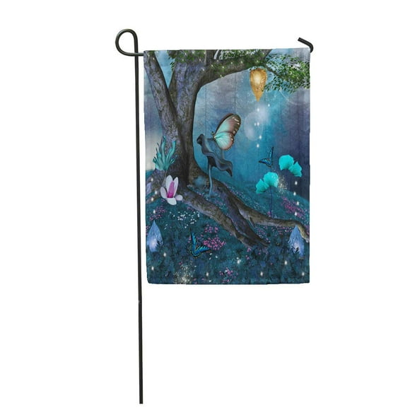 POGLIP Fantasy Enchanted Tree in The Middle of Blue Forest Magic Garden Flag Decorative Flag House Banner 28x40 inch
