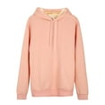 thumbnail image 1 of Women's Warm Lamb Wool Hoodie Solid Color Round Neck Long Sleeve Threaded Drawstring Casual Sweatshirt for Autumn Winter, 1 of 8