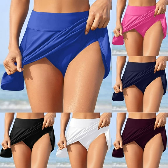 felwors Women's Swim Skirt Bikini Cover-Up Skort High-Waisted Flared Swimwear Skirt Swimwear Bottoms with Built-In Shorts Sun Protection Skirt for Pool & Beach Swim Skirt for Women (Wine, XL)