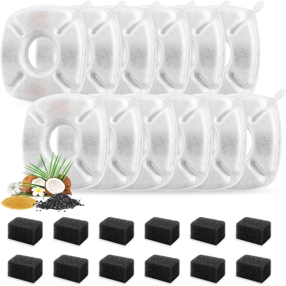 24 Pcs Cat Fountain Replacement Filters 12 Pack Pre-Filter Sponges, Pet Fountain Filter Fit for 95oz/2.8L Automatic Pet Fountain Cat Water Fountain