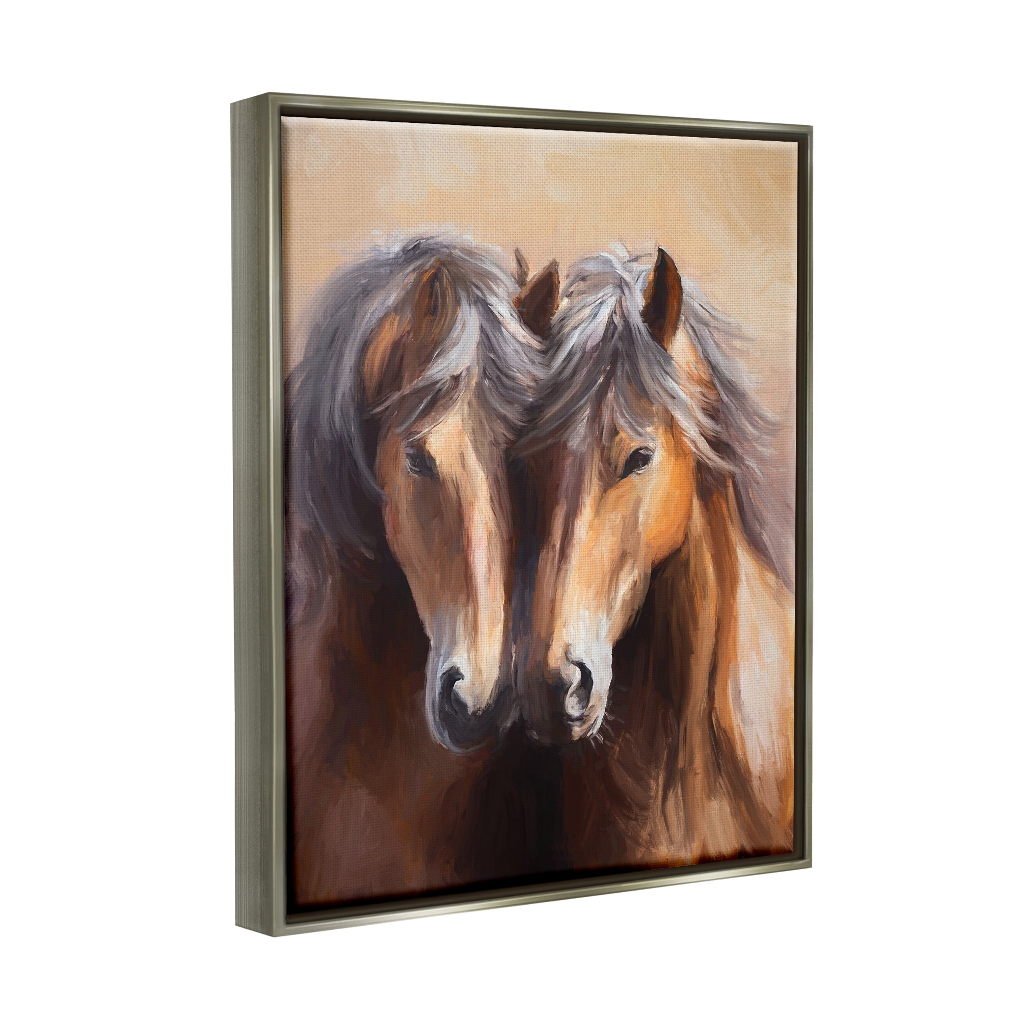 Stupell Industries Horse Twins Hugging Animals & Insects Painting Gray Floater Framed Canvas Art Print Wall Art, 17 x 21