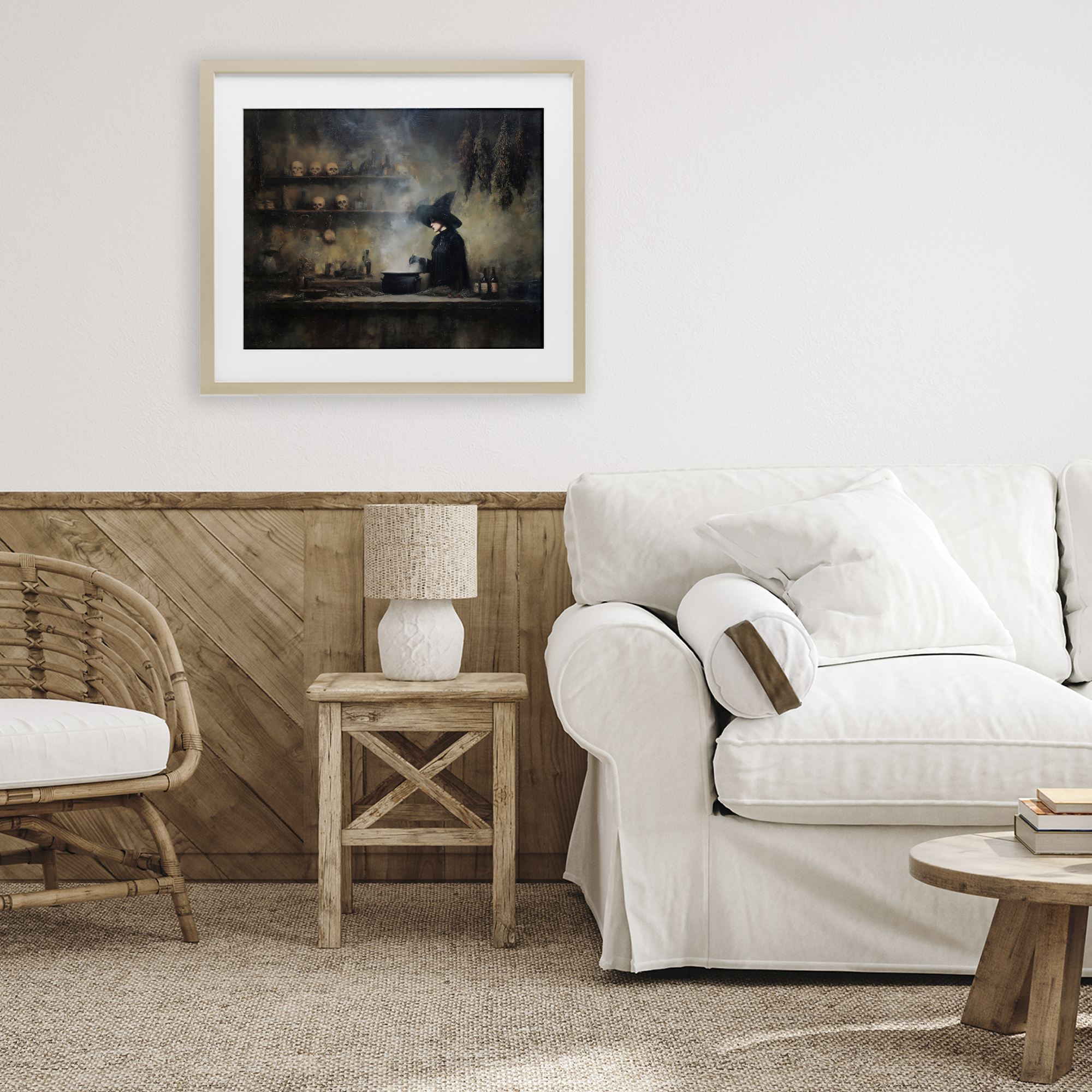 Witch's Cauldron Brew Birch Framed Print Under Glass, design by Arlington Prints