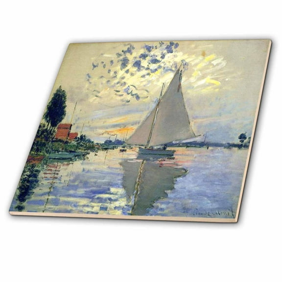3dRose, Print of Monet Painting Sailboat At Le Petit, 6 Inch Ceramic Tile