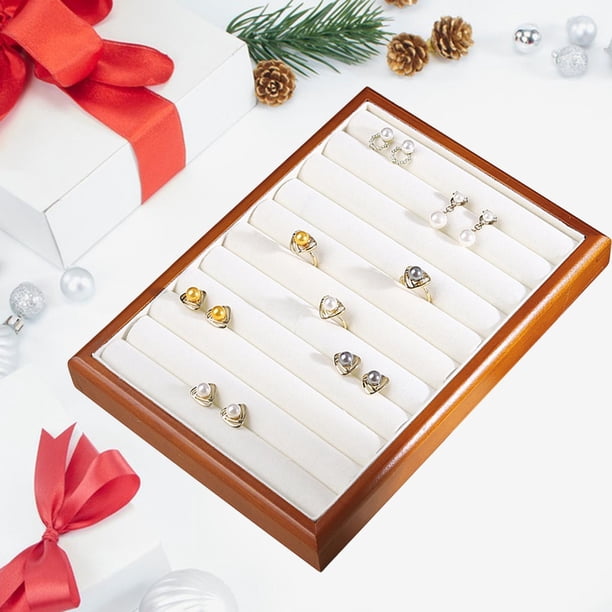 Caja de joyería, bandeja organizadora de pendientes, regalos de madera para niñas, escaparate de tienda, caja de almacenamiento, bandeja de exhibición Para anillo Yinane Bandeja de exhibición de anillos