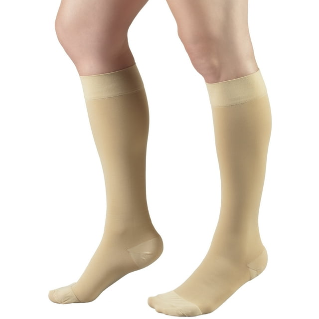 Truform Bas Mi-Mollet, Bout Fermé: 20 - 30 mmHg, Beige, Moyen (Longueur Courte)