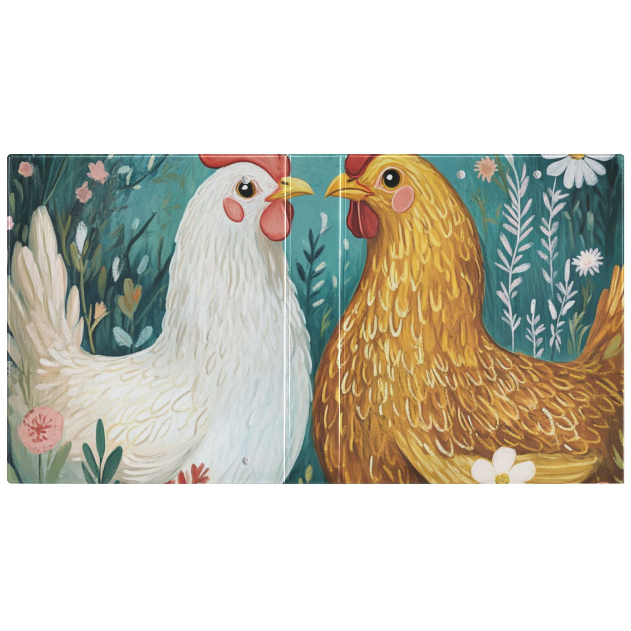 Chickens Flowers Green 3 Ring Binders 1.5 inch Hardcover File Folders with Interior Pockets A4 Size Organizer for School Office Hospital