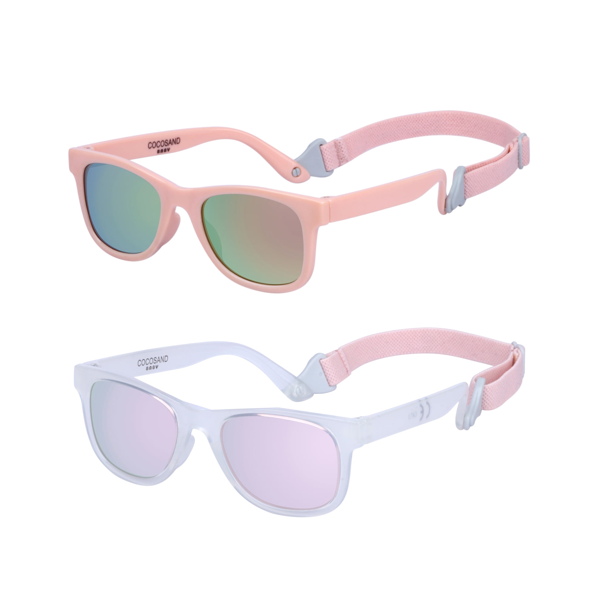 COCOSAND Baby Sunglasses with Strap Square Frame UV400 for Infant Toddler Boys Girls Age 0-24 Months, 2-Pack