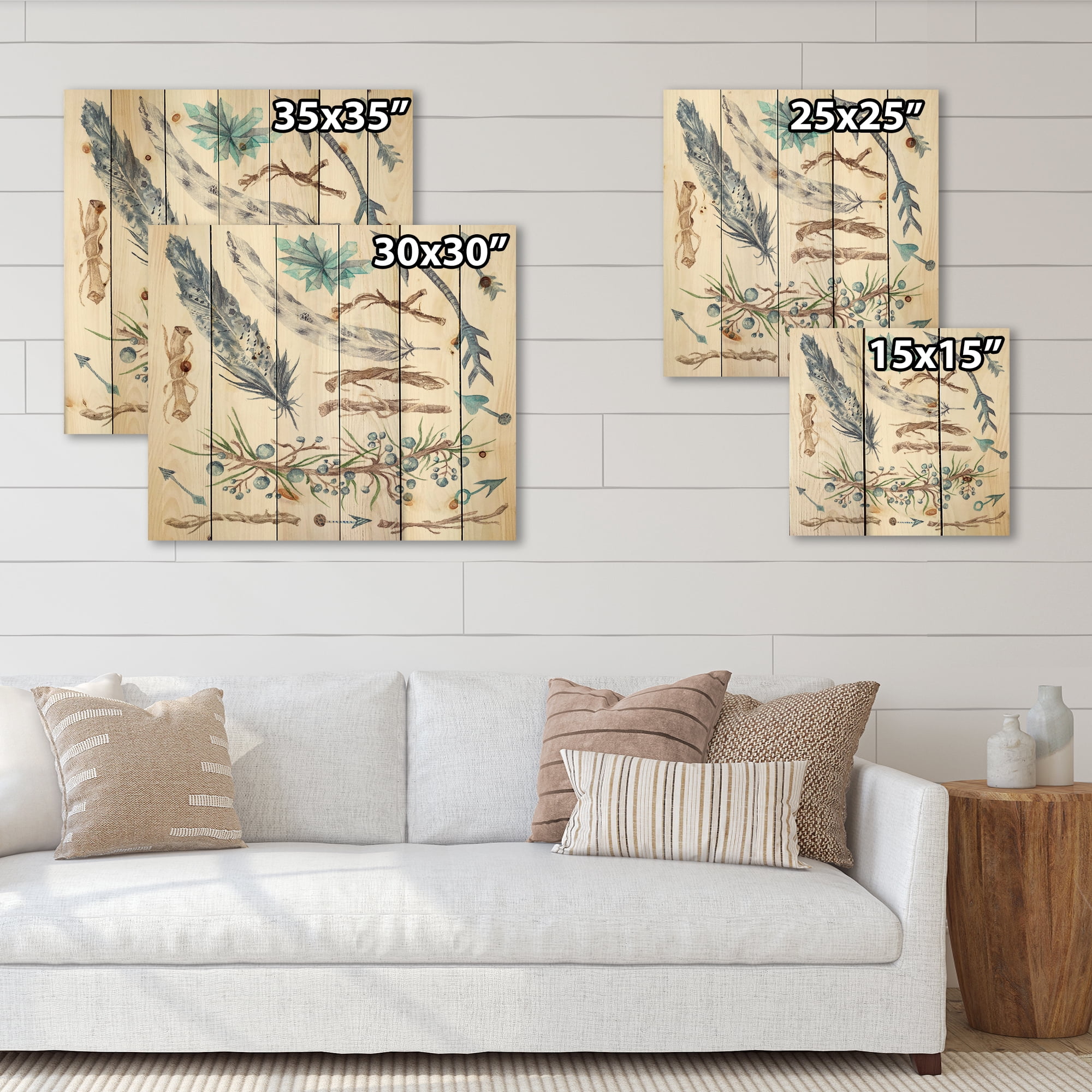 Designart 'Tribal Forest Elements' Bohemian & Eclectic Print on Natural Pine Wood