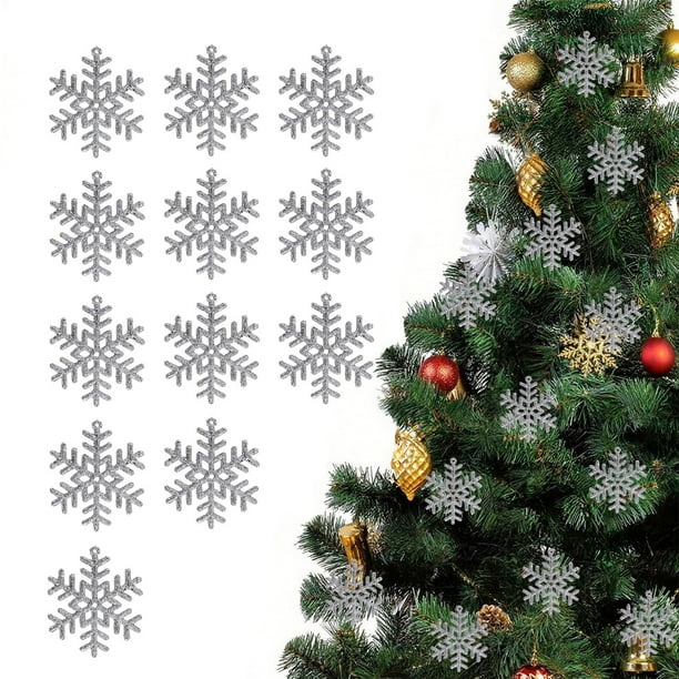Ireezec Christmas Tree Snowflake Ornaments, Festive Hanging Decorations for Holiday Party Home Decor, Shatterproof Plastic Snowflakes for Indoor Outdoor Xmas Decor