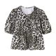 thumbnail image 1 of Camisa de leopardo para mujer, Top corto de verano, Blusa de manga abullonada con cierre de cordones, ropa nueva, 1 of 5