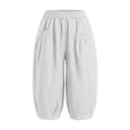 thumbnail image 3 of Lenpel Womens Capri Pants Fashion Casual High Waist Cropped Harem Pants with Pockets Lightweight Comfy Capris Slacks, 3 of 7