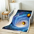 thumbnail image 2 of Outer Space Blanket Blue Galaxy Throw Blanket, 3D Galaxy Print Fleece Blanket Teens Universe Themed Fuzzy Blanket Solar System Space Planet Print Sherpa Blanket 90"x90", 2 of 6