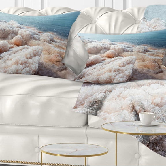 Designart Crystallized Salt on Dead Sea Beach - Seashore Throw Pillow - 12x20