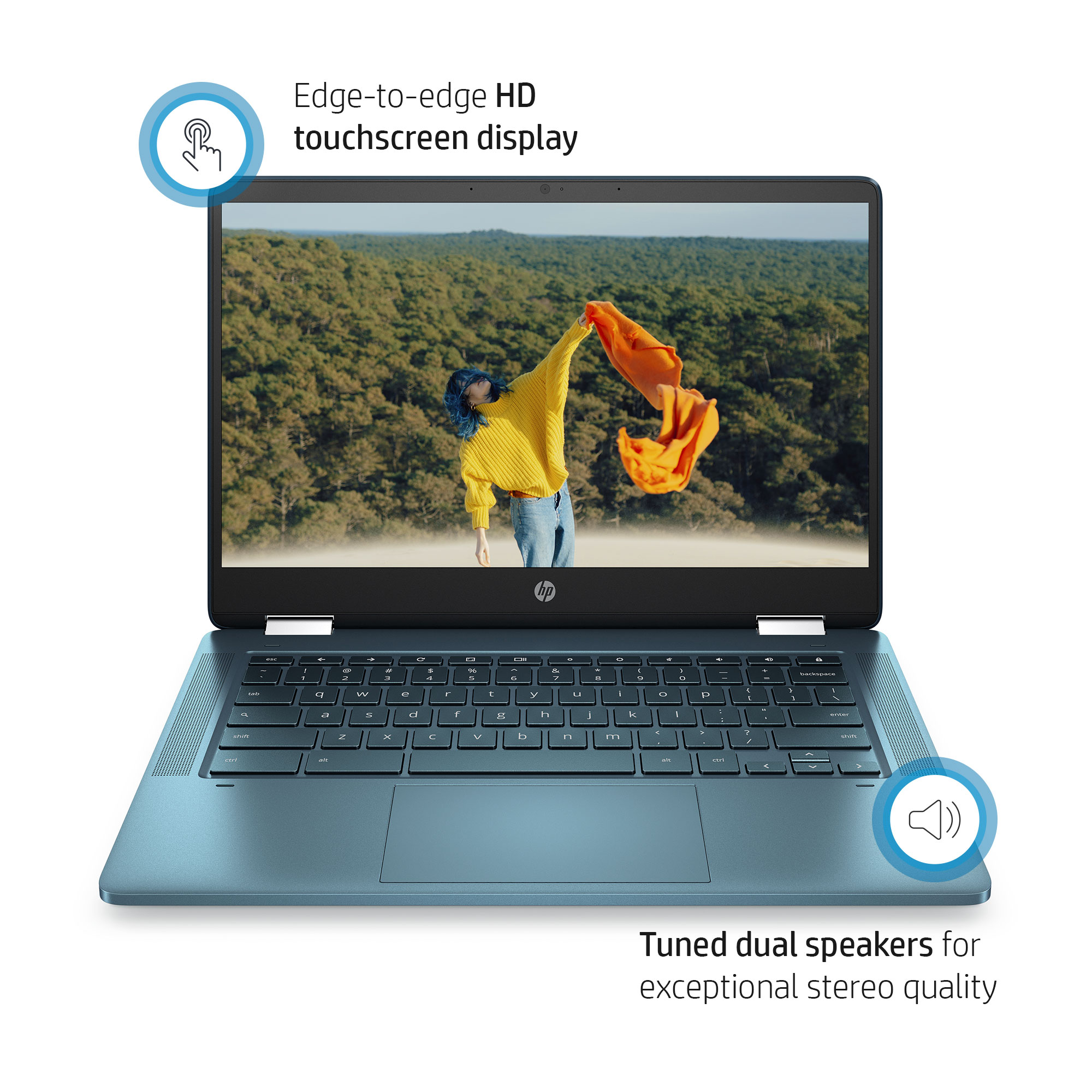 HP 14" Touch Chromebook, Intel Celeron N4120, 4GB RAM, 64GB eMMC, Forest Teal, Chrome OS, 14a-ca0790wm - image 3 of 7