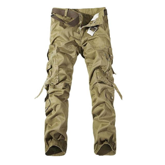 Penkiiy Pantalons de Randonnée pour Hommes Liquidation Pantalons Décontractés d'Extérieur Multi-Poches Lavés Unis Pantalons Kaki