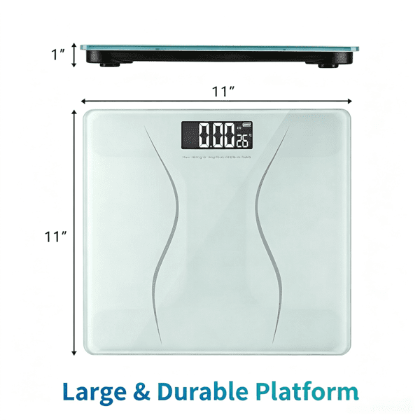 Alvantor Digital Bathroom Scale, 397 lb Capacity, 0.1 kg Increments, Backlit LCD, 6 mm Tempered Glass, White