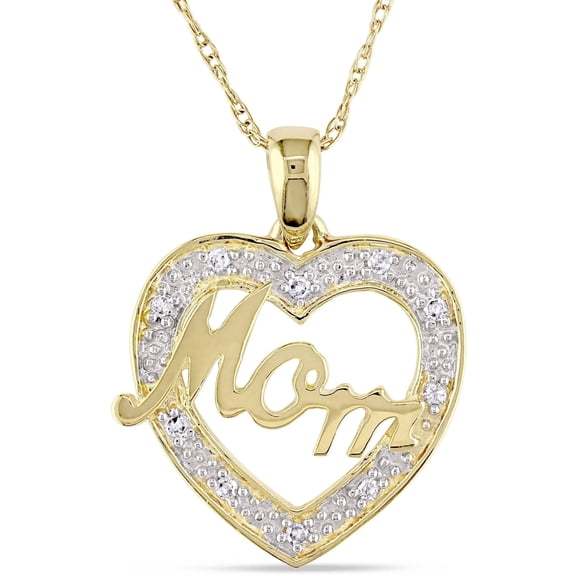 Everly Women's "Mom" .05CT TDW Diamond 10k Yellow Gold Heart Necklace -17"