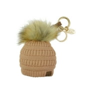 NYFASHION101® Pom Pom Beanie Key Chain Key Ring Handbag Tote Accessory - DK Beige