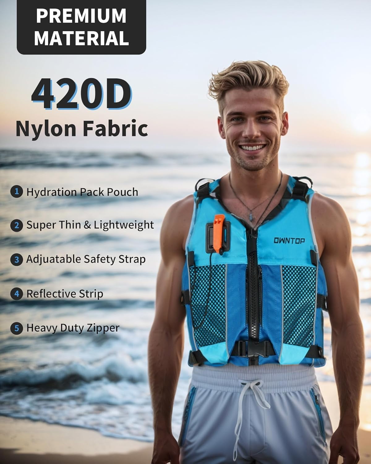 Airhead Type II Keyhole Life Jackets for Adults, 4-Pack, Coast