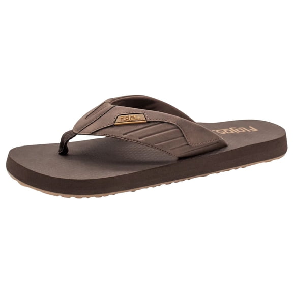Flojos Mens Ancho Wide Fit Debossed Strap Slip On Flip Flop Sandals, Brown/Gum (7)