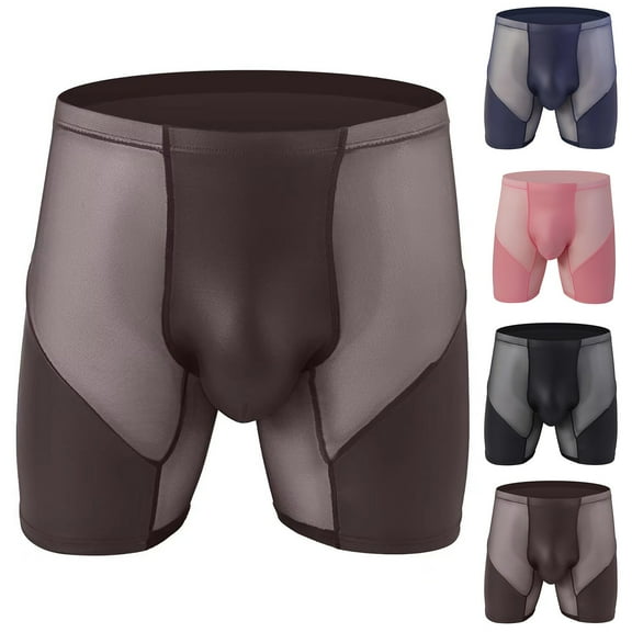 Afuyipoi Men Mesh Boxers Casual Underpants,Solid Color Hollowed Out High Rise Breathable Daily Underpants Black M