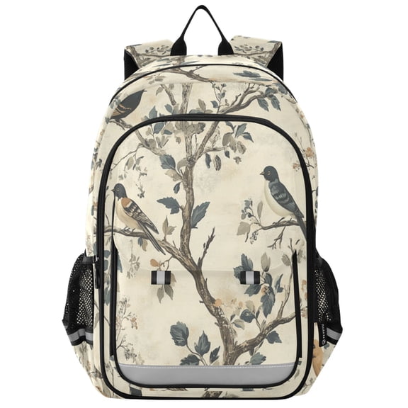 FORMRS Unisex School Backpack 17" Student Travel Bag with Laptop Compartment, Beige Birds