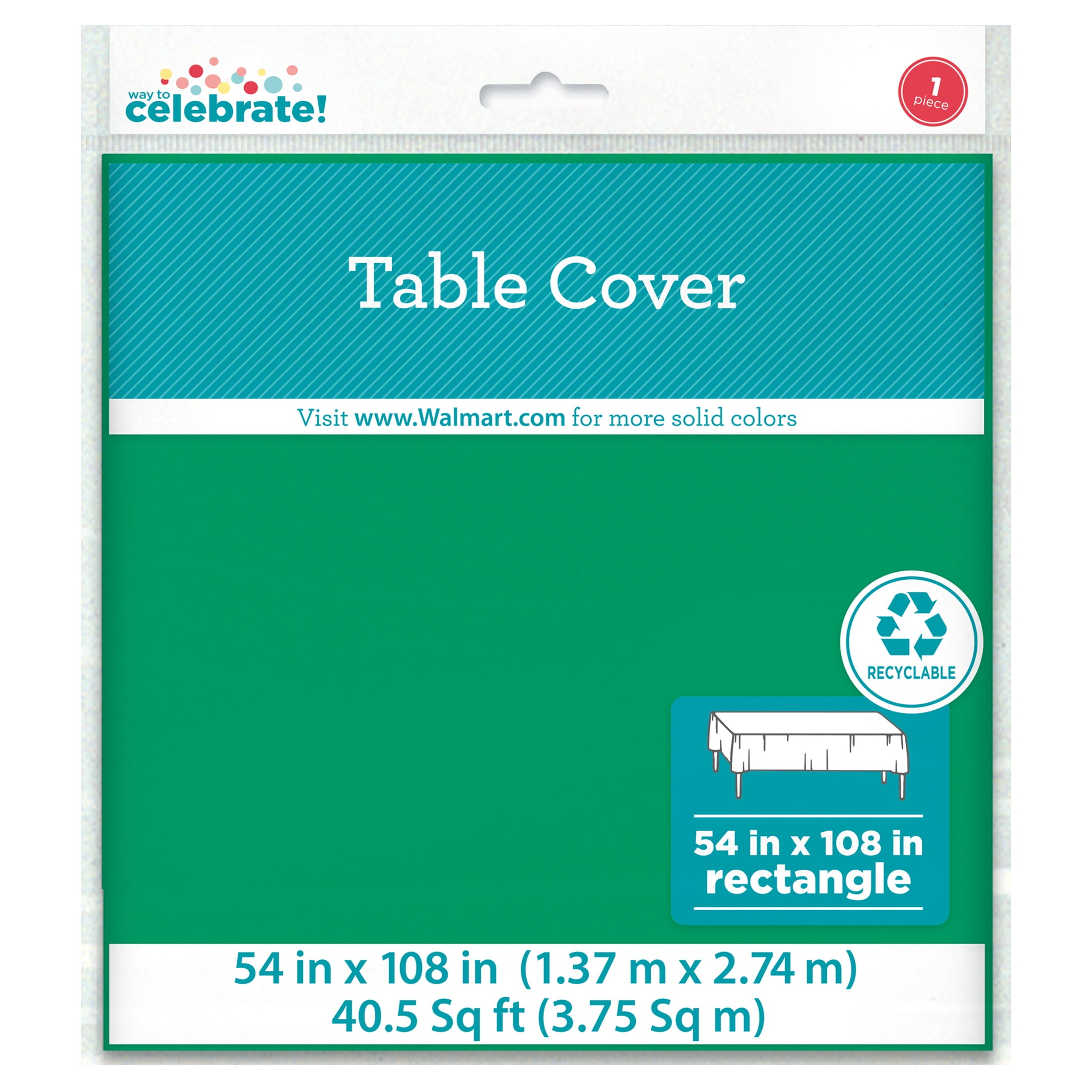 1CT 54 IN x 108IN Green Rectangular Plastic Table Covers by Way To Celebrate