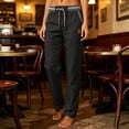 thumbnail image 4 of qolati Sweatpants for Women Lightweight Loose Fit Cotton Linen Work Trousers Casual Drawstring Elastic Waist Straight Leg Lounge Pants with Pockets Black L, 4 of 7