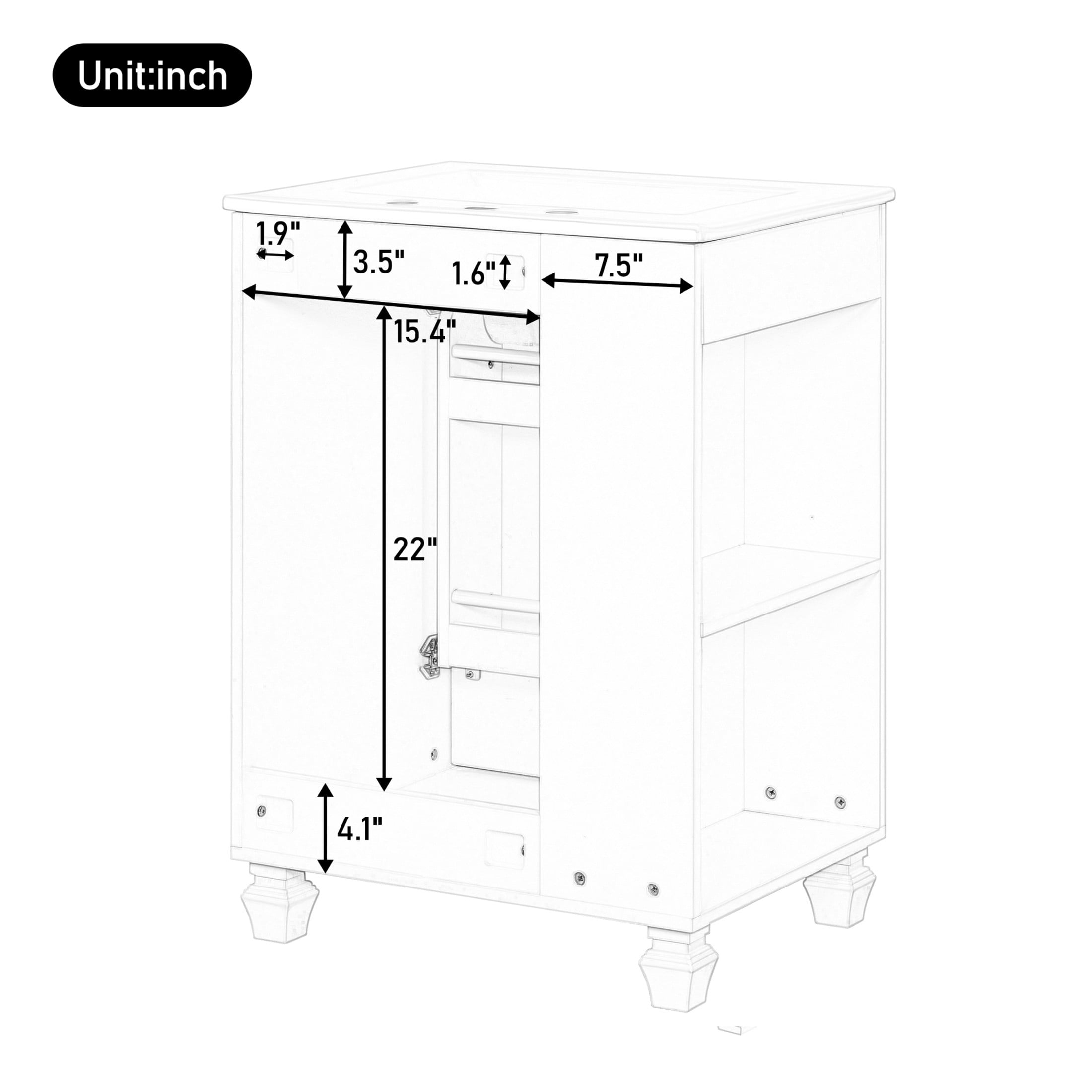 Christopher Knight Home 24" Bathroom Vanity with Sink, Wood Storage Cabinet with Side Open Storage, White