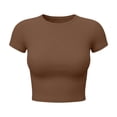 thumbnail image 6 of Babysbule Women Crew Neck Fitted Crop Tee Short Sleeve Slim Casual Top for Summer Street Daily Outfits, 6 of 7