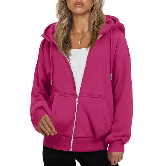 Satingcolo Womens Zip Up Hoodies 2026 Y2K Casual Long Sleeve Zipper Sweatshirts Fall Winter Trendy Track Jackets With Pockets,Hot Pink S