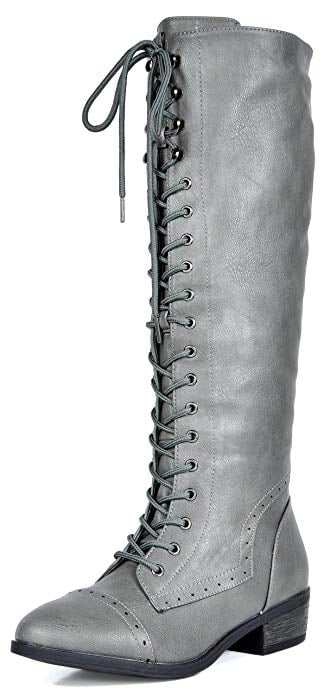 Dream Pairs - DREAM PAIRS Women Knee High Lace Up Casual Military Combat Boots Riding Zipper